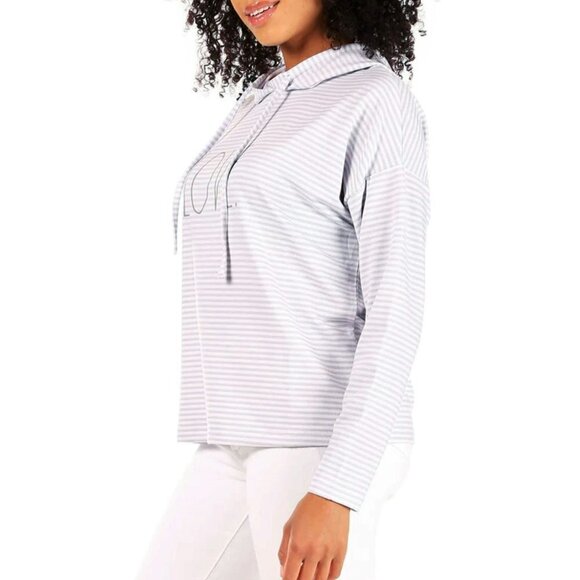 NWT Rae Dunn Ultra Soft "Love" Graphic Print Striped Sweatshirt Top Hoodie - Picture 2 of 5